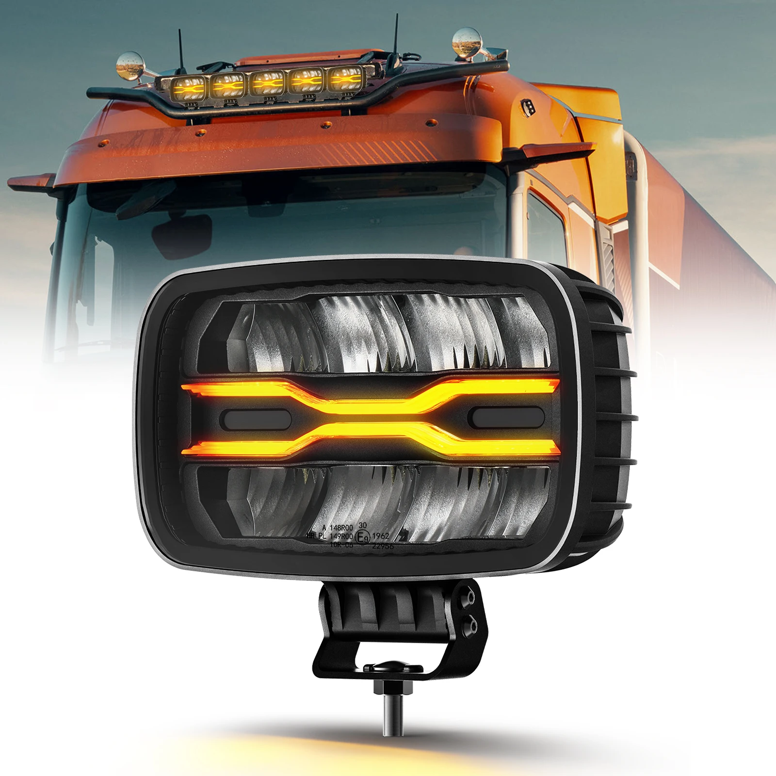 HAOLIDE 신형 10인치 점보 LED 드라이빙 라이트 보조 사각형 백색 황색 DRL 100W 22000LM 벤츠 트럭 UTV 오프로드용 12V 24V