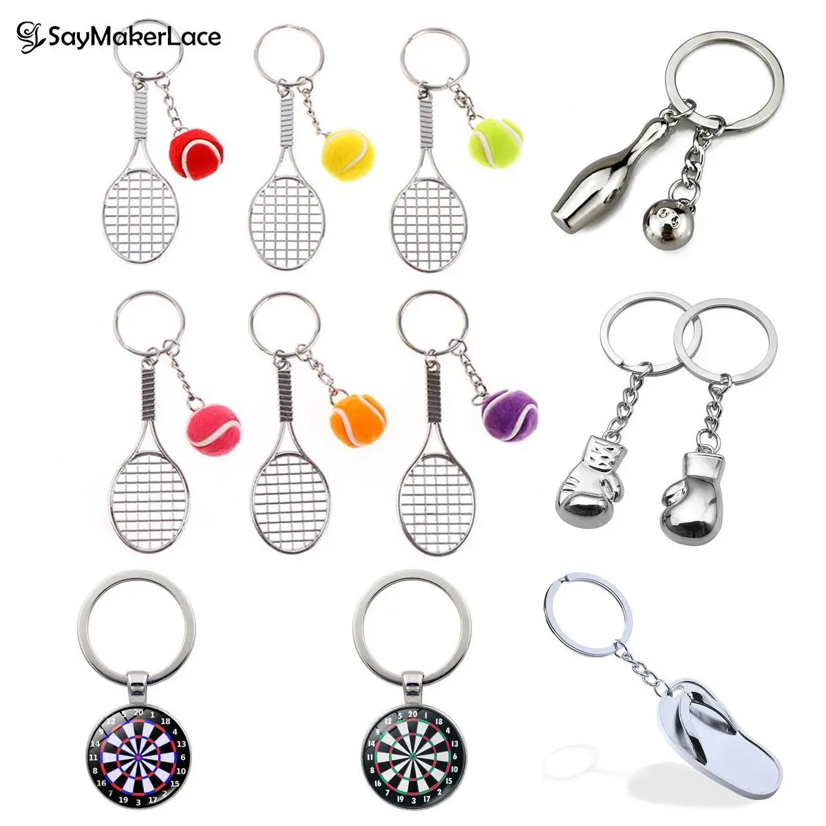 Metal Dart Target Keychain Sport Tennis Ball Key Chain Mini Bowling Key Ring Keychain Keychains Souvenir Key Car Men Women Gift