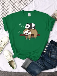 Panda & Sloth Graphic Women's Oversized Round Neck T - Shirt - S (Green)