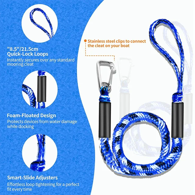 Elastic Mooring Rope Marine Anti-collision Rope 4FT Dock Line with Stainless Hook Adjustable Anchor Boat Ropes Surfing Bungee 3