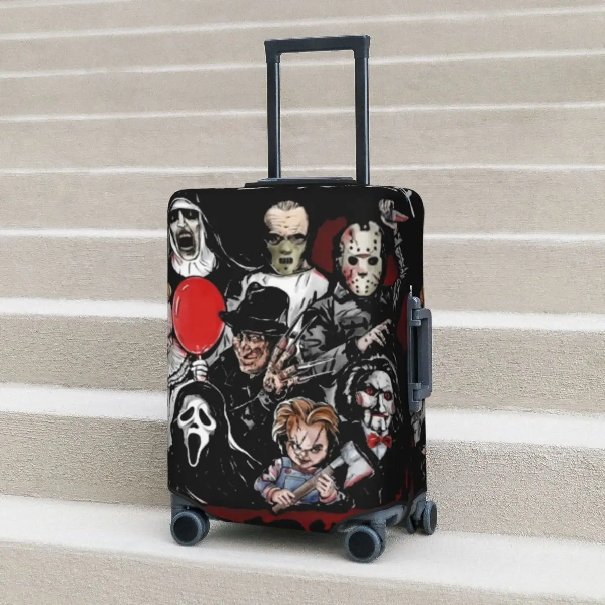 

Hello Halloween Jason Voorhees Suitcase Cover Movie Figure Cruise Trip Vacation Practical Luggage Case Protection