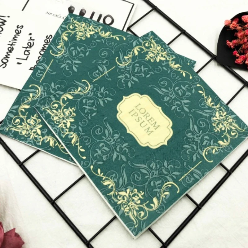 20pcs/pac Green Simple Flower Colorful Printed Napkin Western Restaurant Coffee Shop Wedding Mouth Cloth Wooden Pulp Paper 33cm