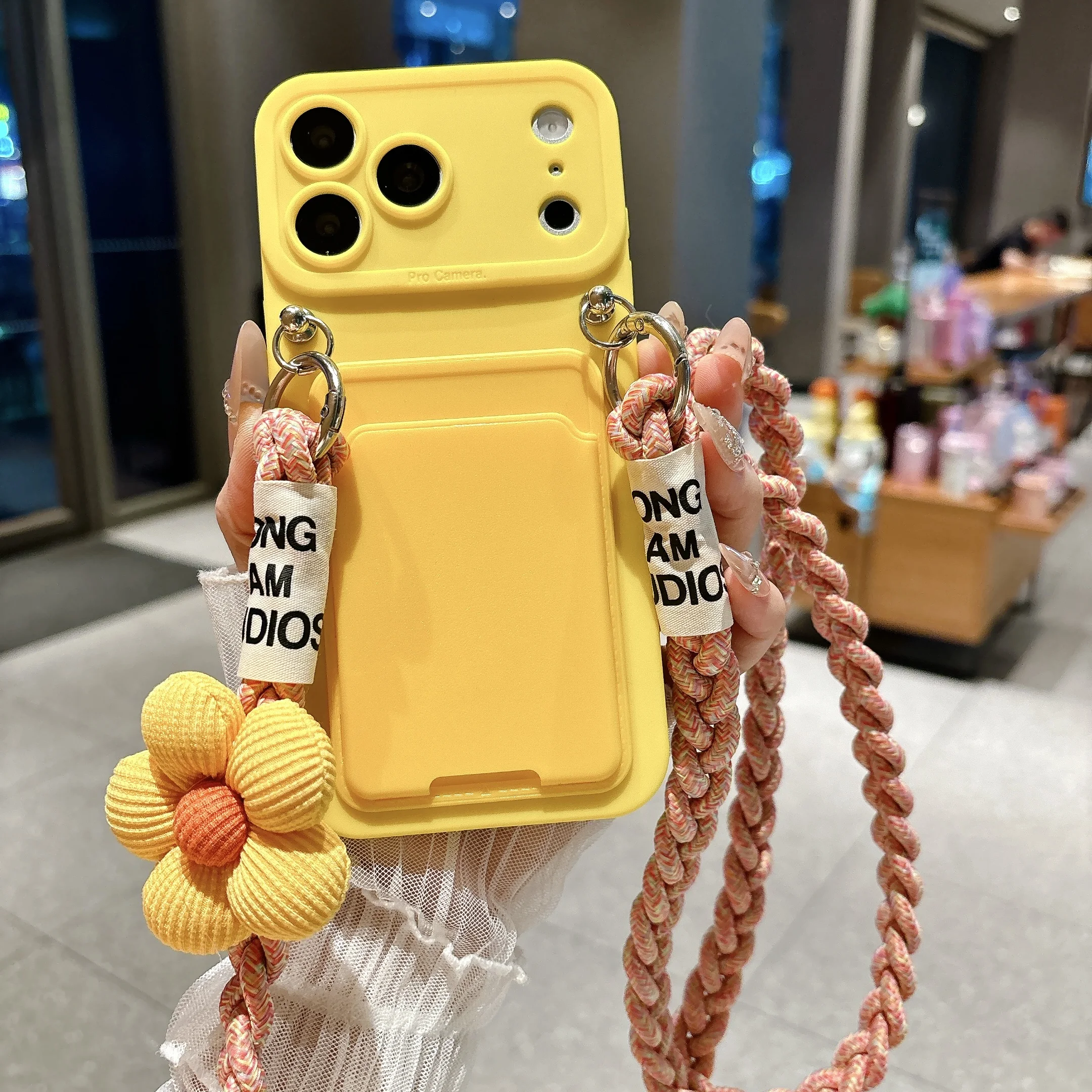 Braided Flower Crossbody Strap Phone Case - Shockproof Cover and Lanyard