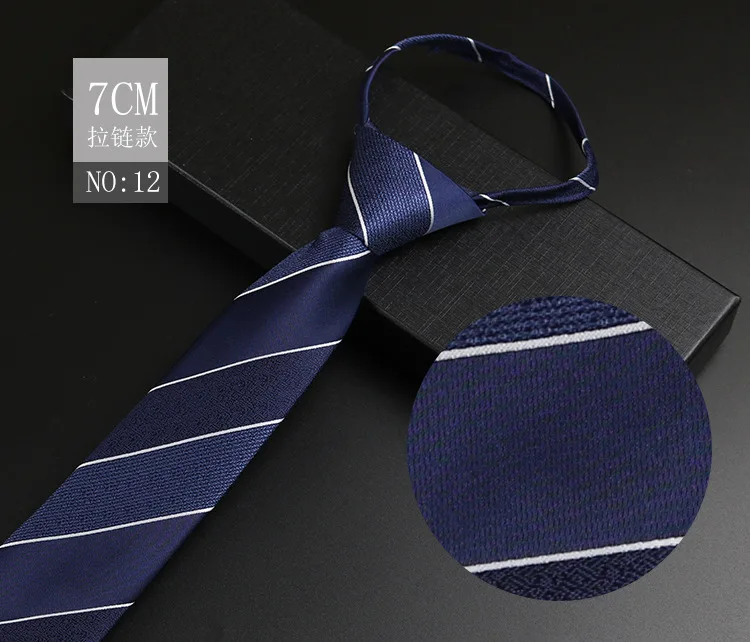 Luxuriöse 7 cm Herren-Krawatte, vorgebunden, leicht zu tragen, Krawatte für Männer, Reißverschluss, faul, vorgebunden, Business, Hochzeit, Streifen, kariert, Damen-Krawatte – Detail 17