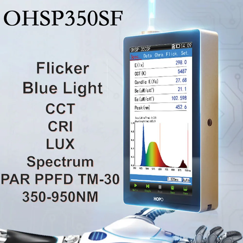 Hopoocolor UVC Intensity Measurement uW/cm2 mJ/cm2 UV Light Meter APP Peakwavelength 254nm for UVC Mercury Lamp 