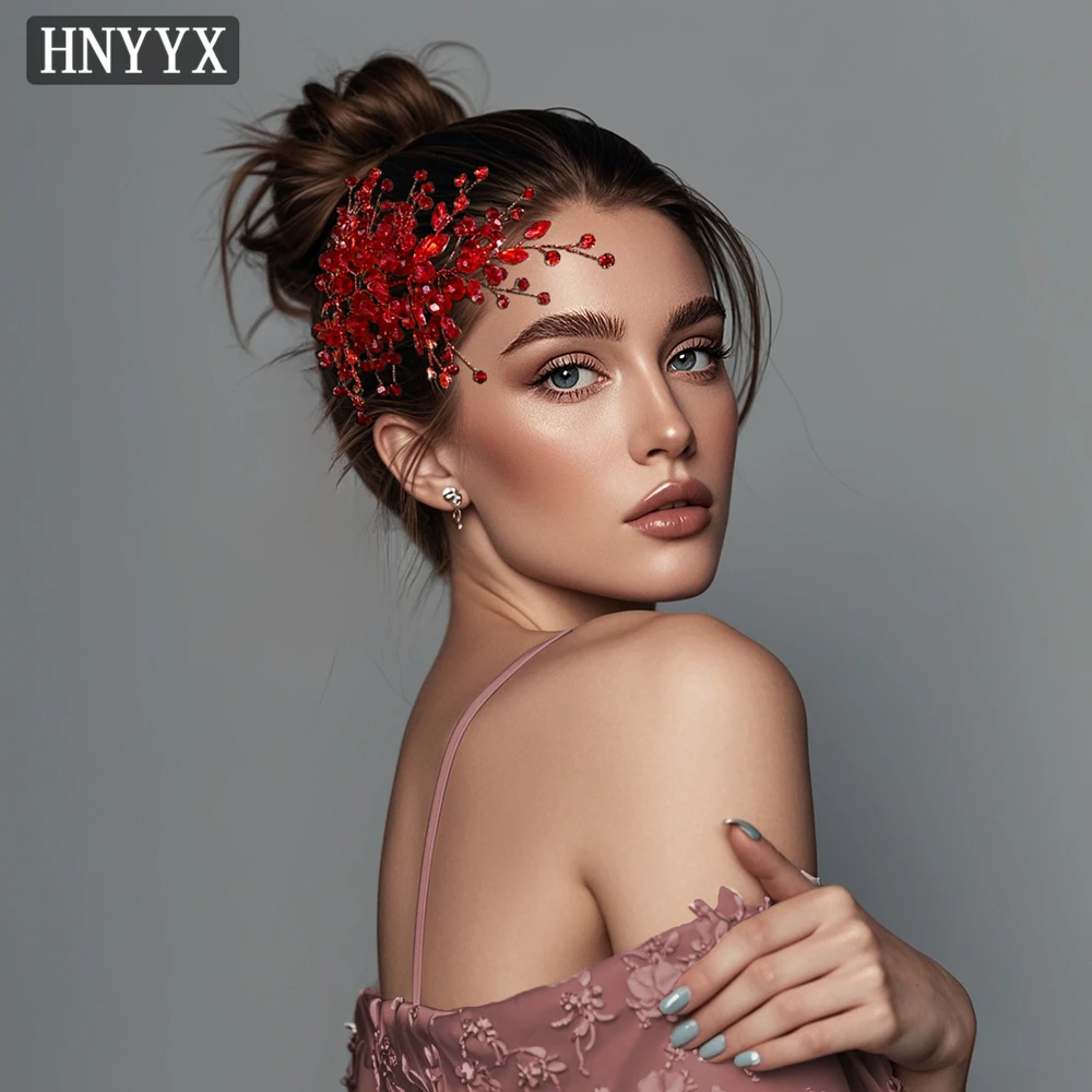 Hair Accessories Bridal Hair Accessories HNYYX Bridal Hair Accessories Red Crystal Headpiece Wedding Bride Headwear Elegant Luxury Hair Clips Jewelry Tiara