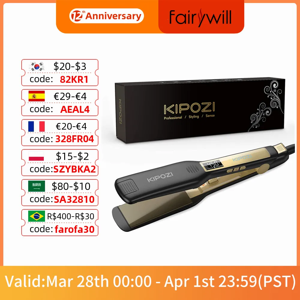 Compra KIPOZI-plancha plana profesional con pantalla LCD Digital, plancha  rizadora de calentamiento instantáneo, doble voltaje en la tienda en línea  Fairywill Official Store a un precio de 29.63 eur con entrega:  especificaciones,