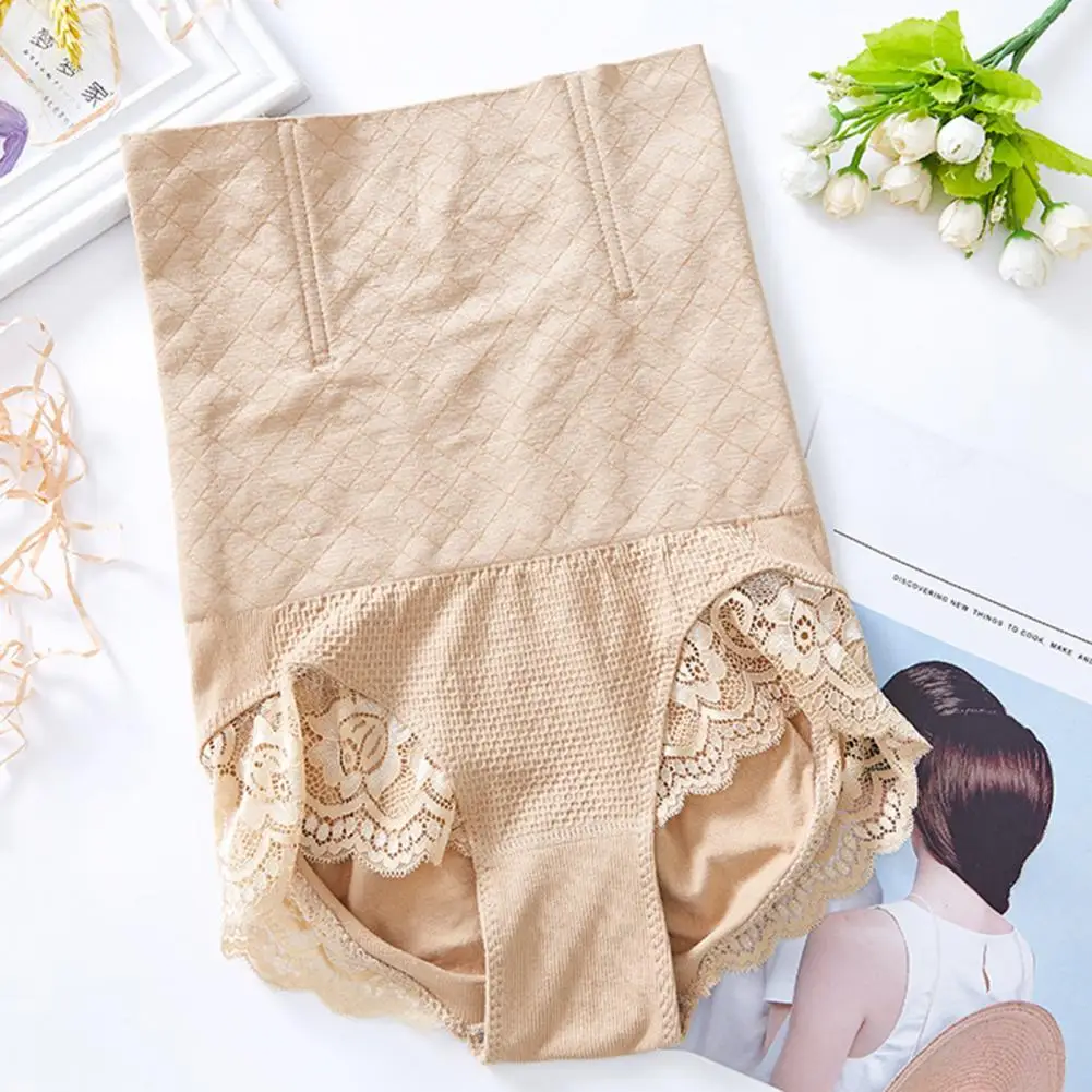 

High Waist Briefs Postpartum High Waist Seamless Briefs Lace Trim Panties Women's Shaping Body Beauty Hip Lifting for Females