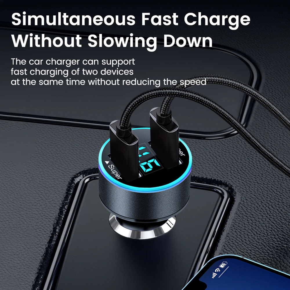 200W Dual Ports USB Car Charger Fast Charging Cigarette Socket Lighter USB Phone Charger Adapter For iPhone Samsung Xiaomi Phone Charger Adapter Phone Charger Car Charger Car Phone Charger
