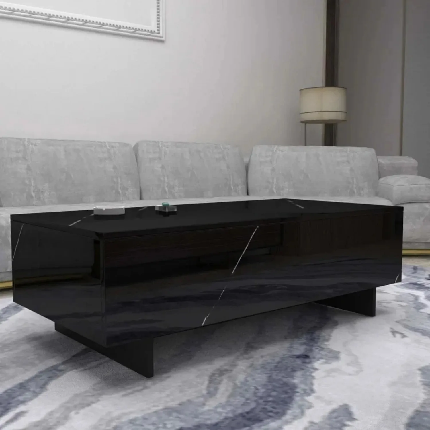 Marble Rectangle Coffee Tables for Living Room,Modern Side Table,Contemporary High Gloss Elegant Center Table