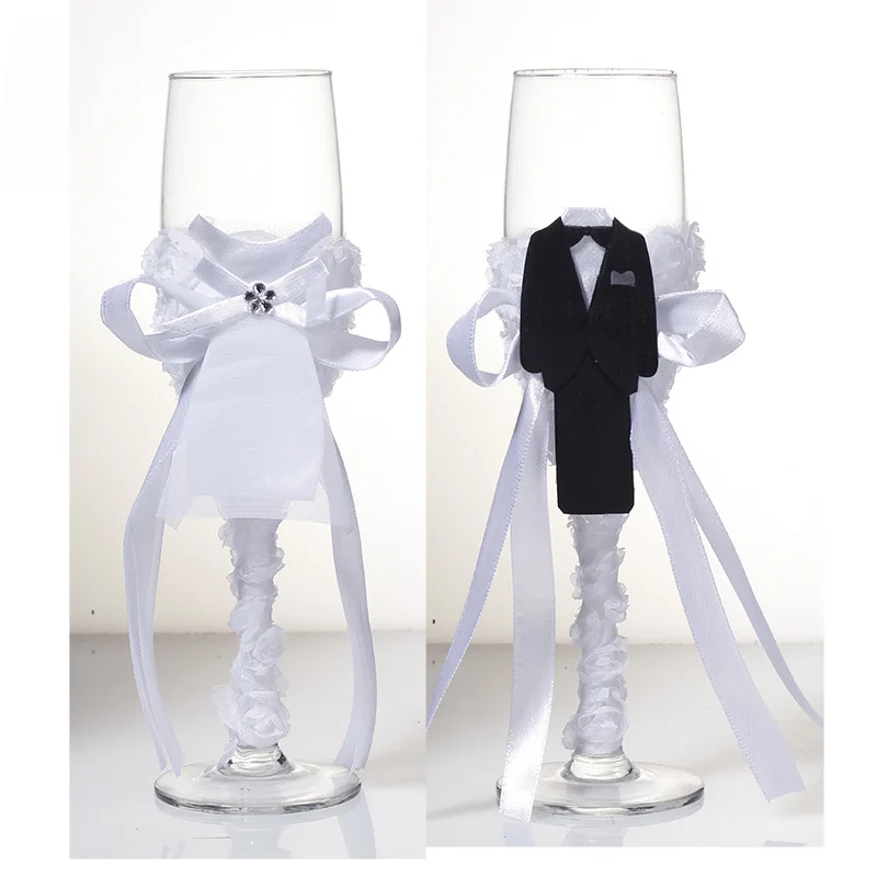 New Two Exquisite Party Matching Glasses New Wedding Supplies Champagne Stemware Wine Glasses Beautiful Dress Wine