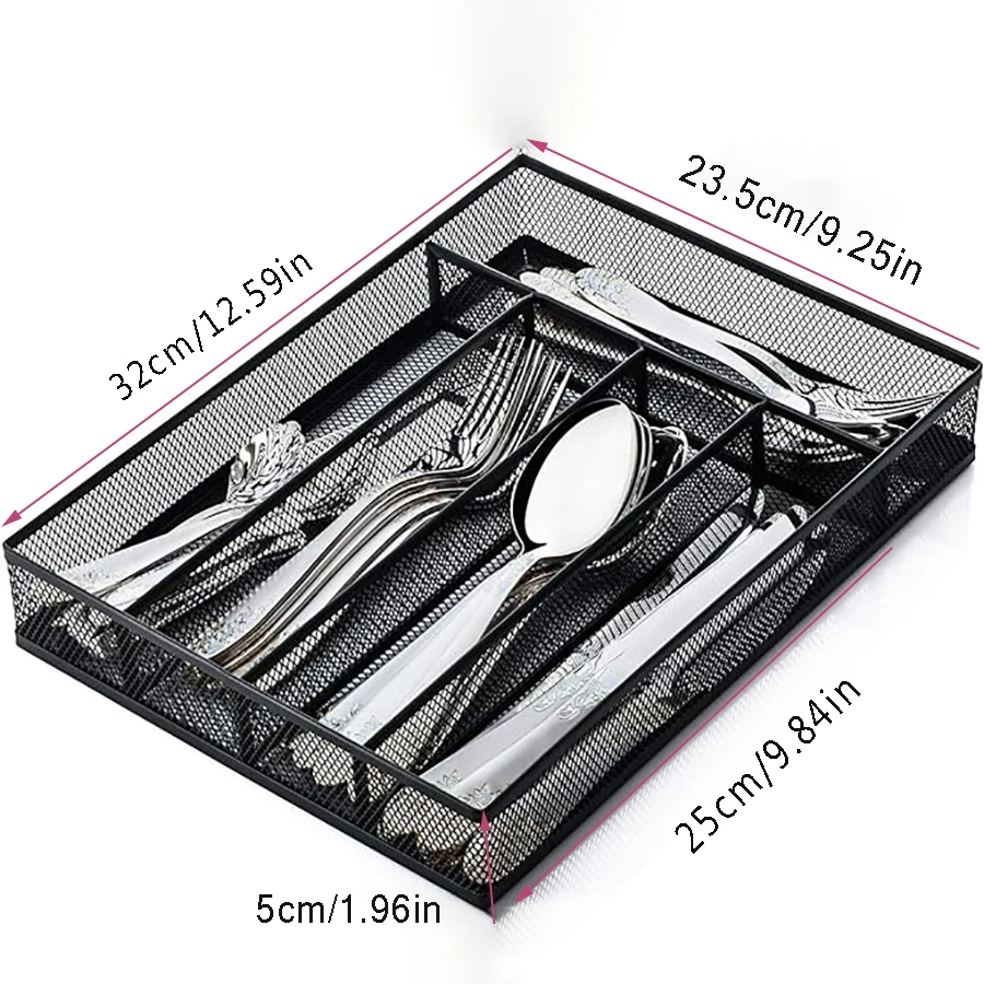 Simple flat Cutlery Storage Box, Mesh Draining Drawer Cutlery Box, Metal Kitchen Restaurant Knife and Fork Storage Basket. 2