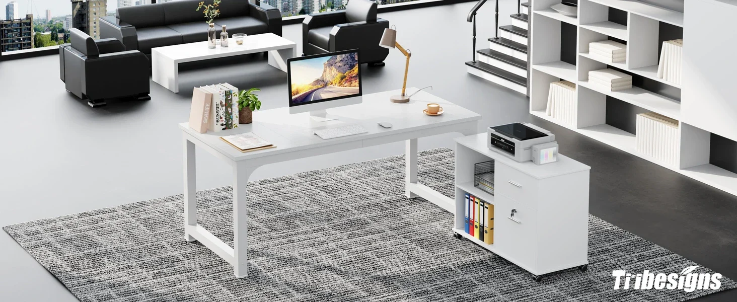 Modern computer desk with storage compartments