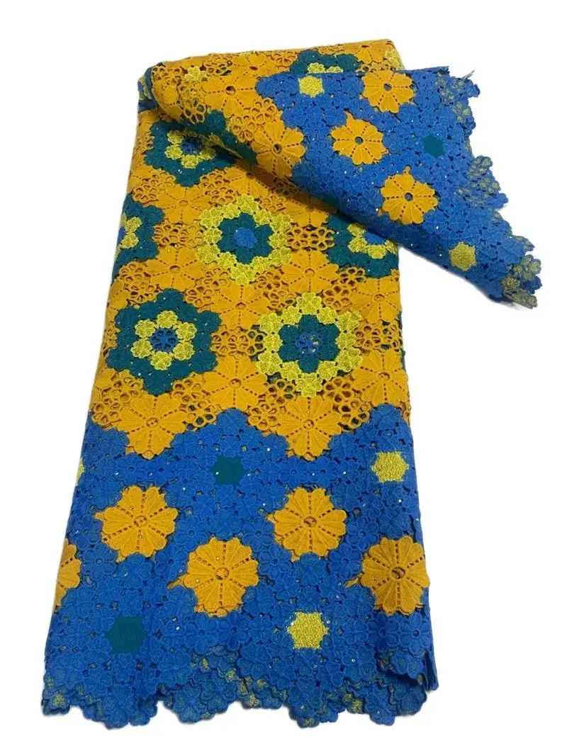 

African Guipure Lace Fabric, Embroidery Cord Lace Fabrics for Women Dress, High Quality, 5 Yards