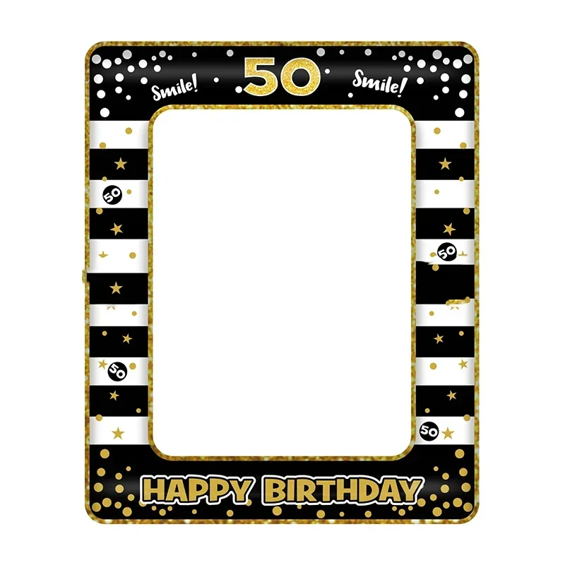 

Black 50th Birthday Inflatable Photo Frame Balloons Cheer 50 Ballon Smile Fifty Happy Birthday Party Decor Kids Adult 50 Balon