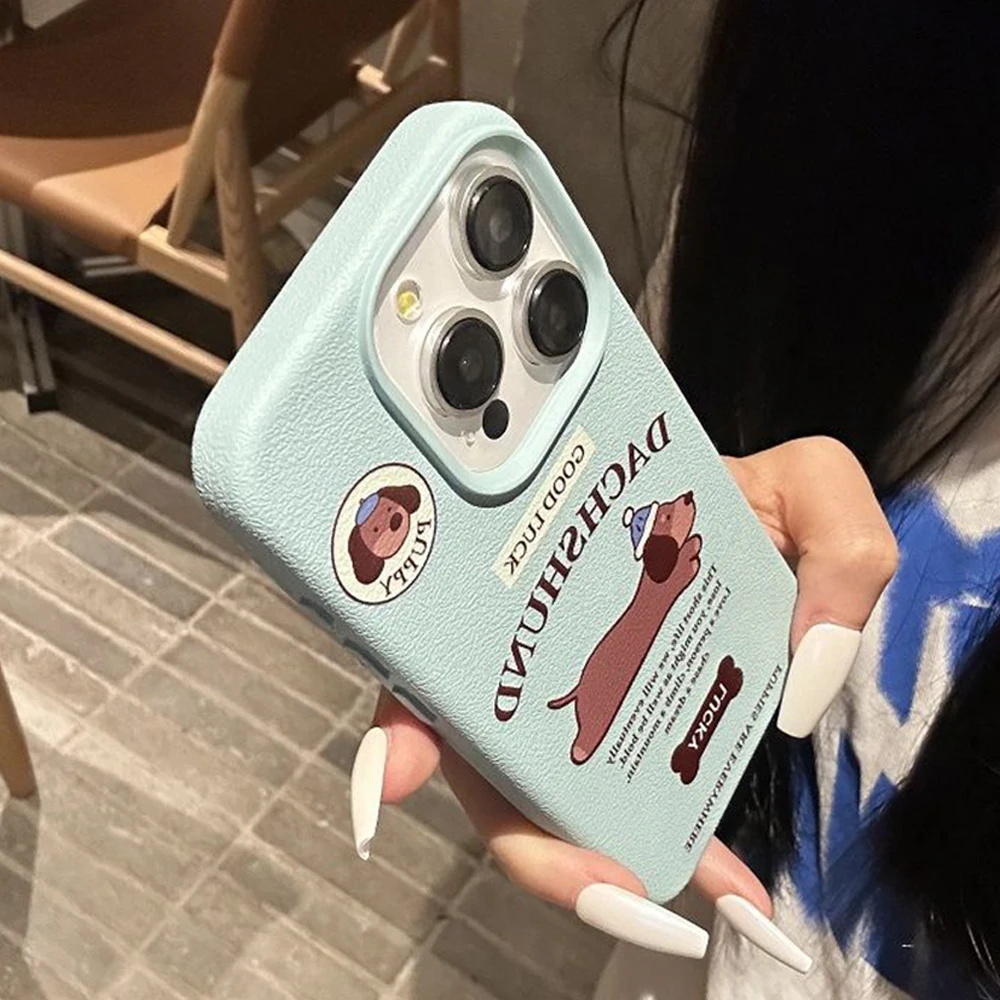 Luxury PU Leather Cute Sausage Dog Phone Case Cover