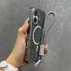 Magnetic Diamond Glitter Case with Rhinestone Wrist Strap and Lanyard for iPhone 17 Air (Gray)