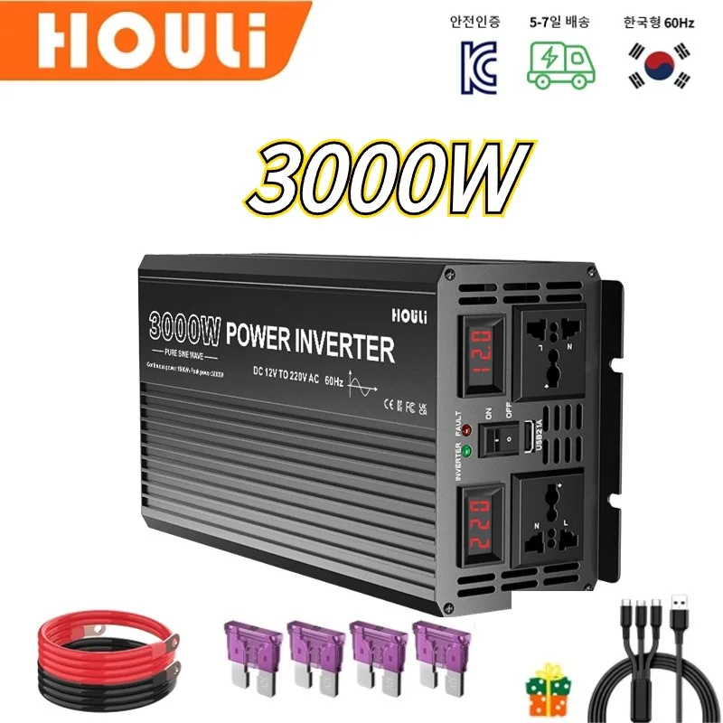 

HOULI 3000W Pure Sine Wave inverter 12V 24V 48V 60V Dc To Ac 220V Universal Socket Transformer Convertidor De Corriente