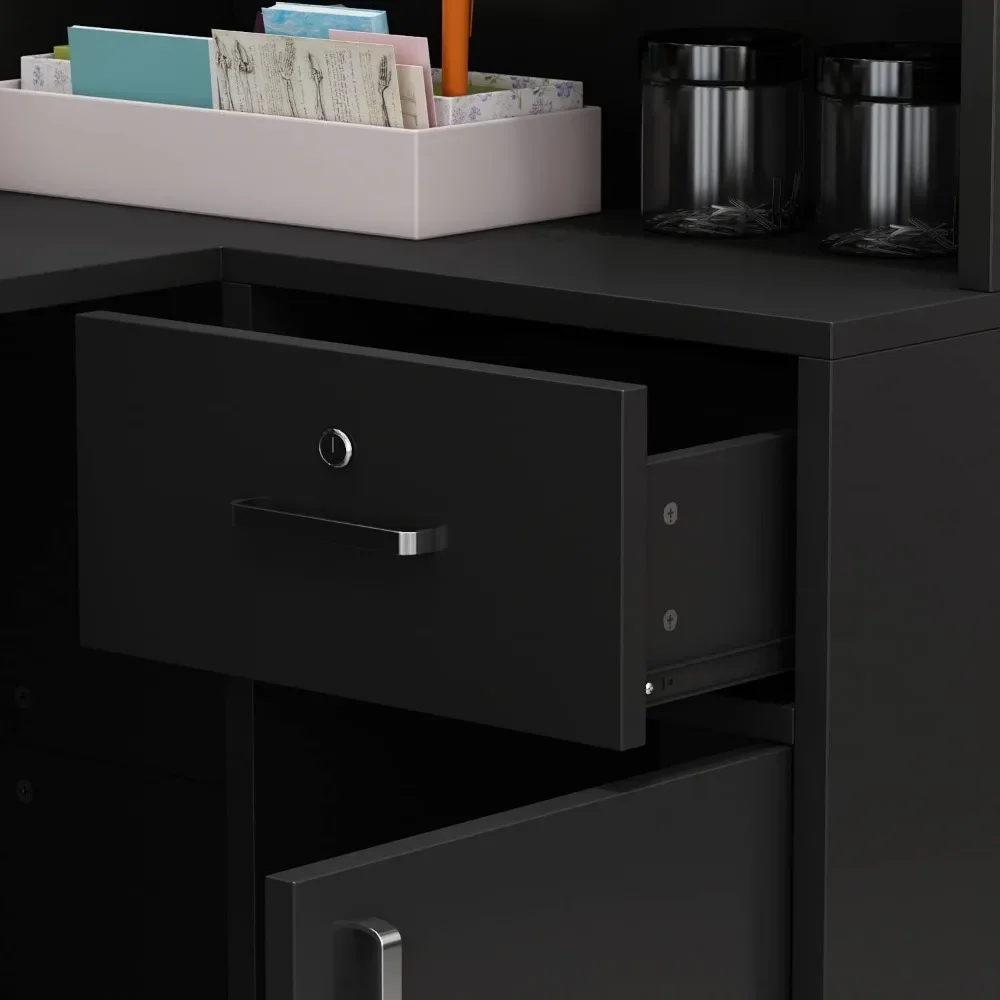 LShaped Reception Desk Counter Table with Lockable Drawers&Storage Shelves,Private Workstation for Salon Reception Room Checkout 5