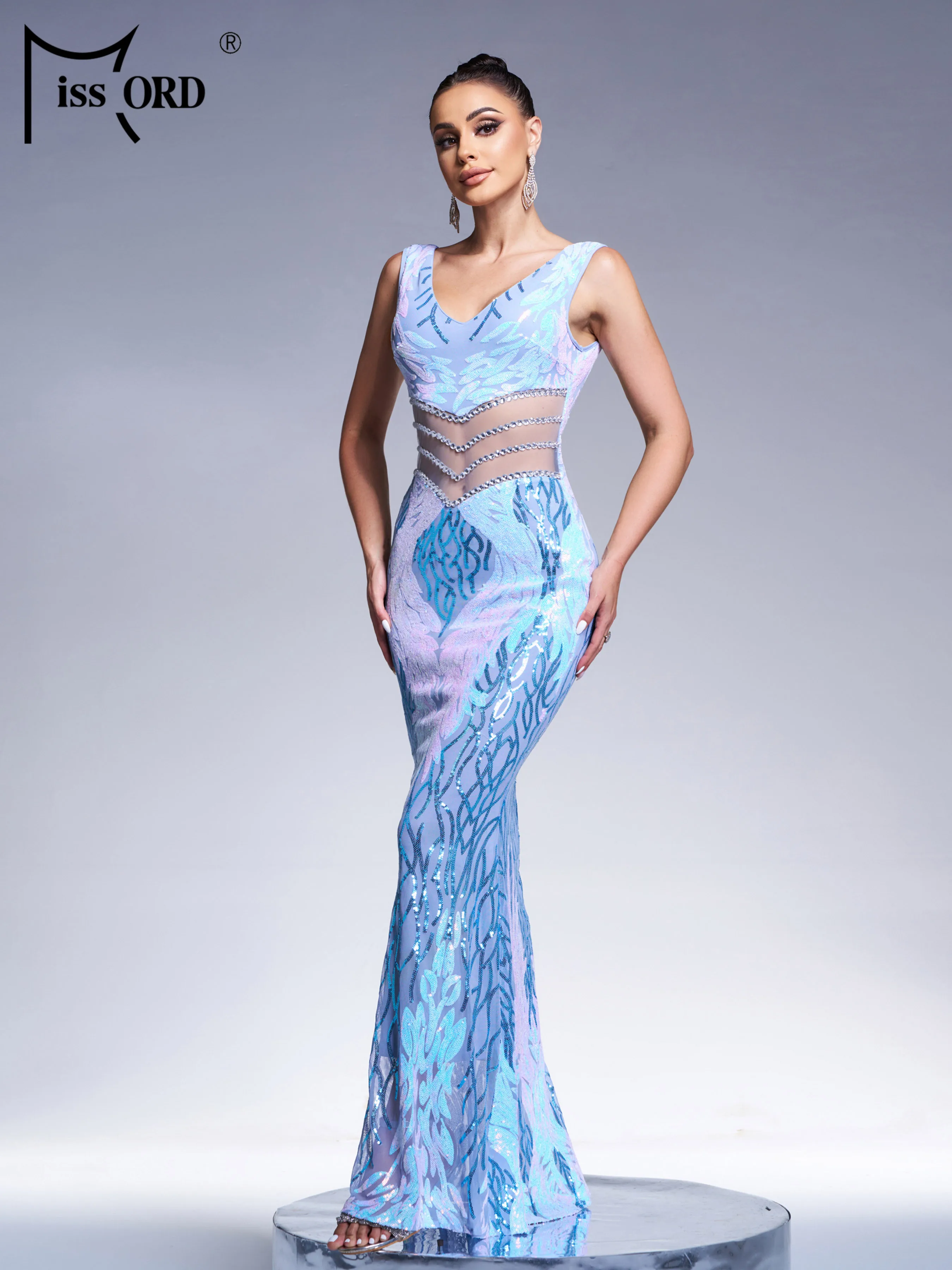 Missord New V Neck Cutout Vestidos Sequin Mermaid Evening Gown Wedding Birthday Party Formal Occasion Cocktail Maxi Prom Dresses 5