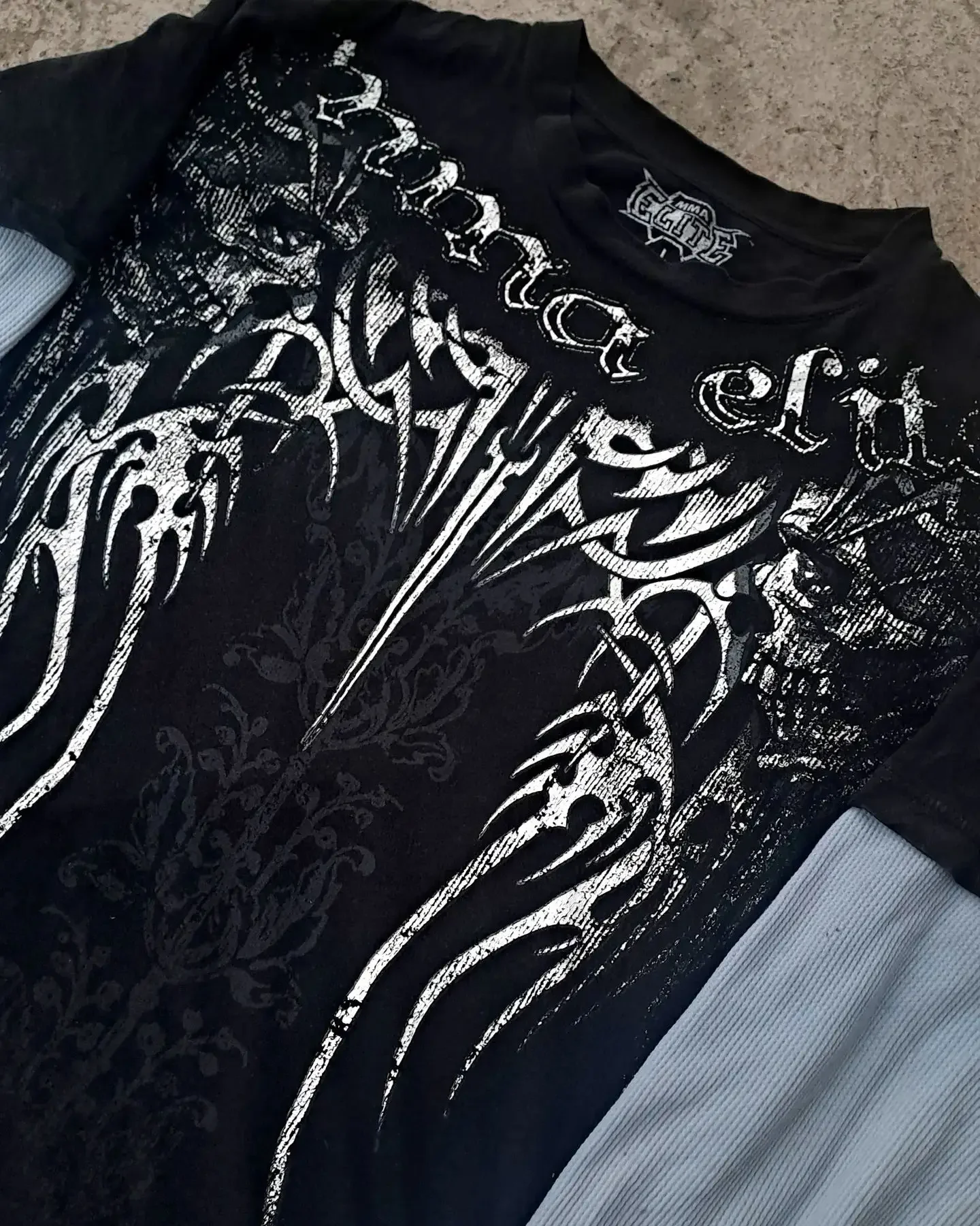 サーマル ロンT y2k affliction mma elite type Y2K MMA Elite Skull & Cross Affliction Style T-Shirt Size