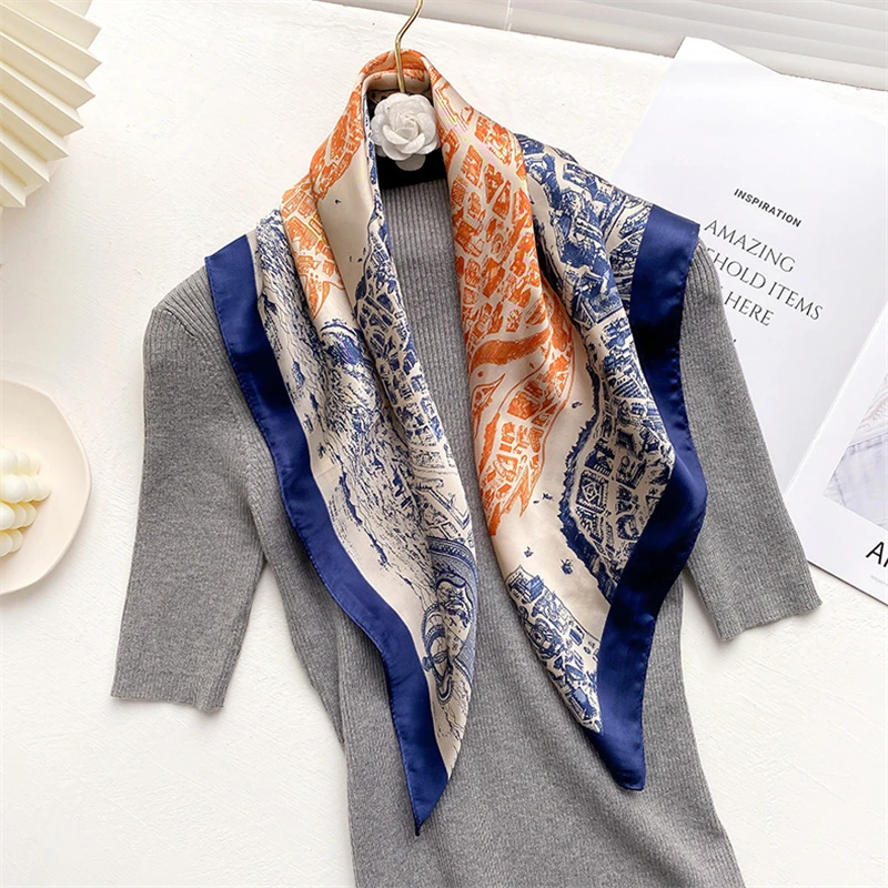 Silk Scarf Designer Scarf Women Luxury 2022 Satin Silk Head Scarf Hair  Wraps Square Neck Fancy Hijab Bufanda Invierno Chal - AliExpress