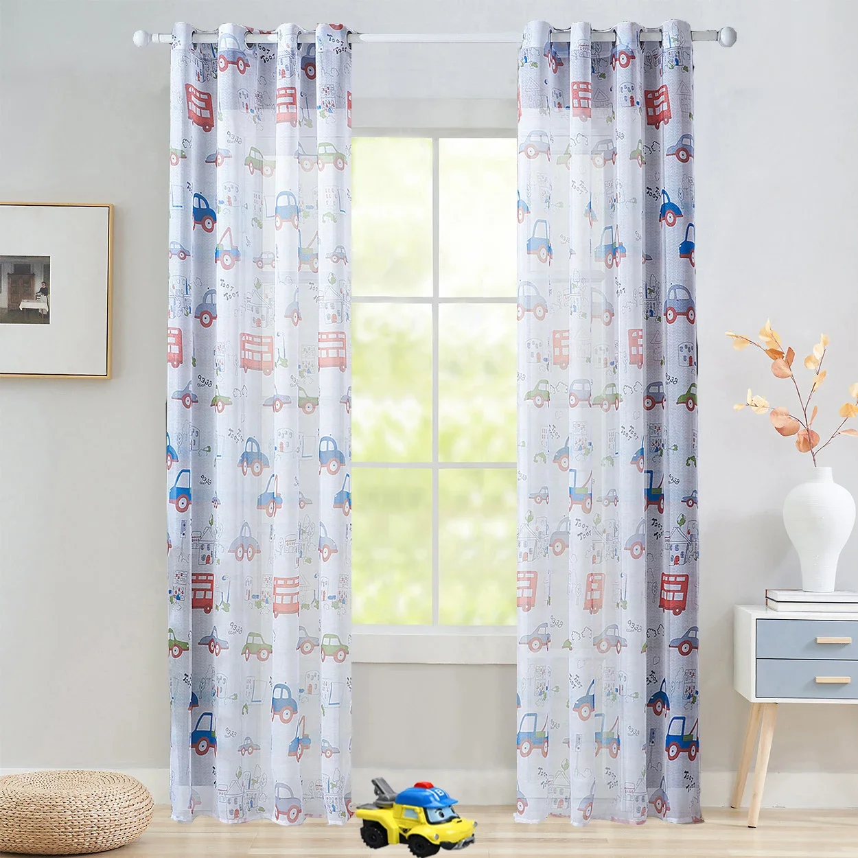 Jealous Cartoon Car curtains window treatments sheer curtains for kids children room living room baby boys 146&C sheer curtains window curtains decor curtains light filtering curtains