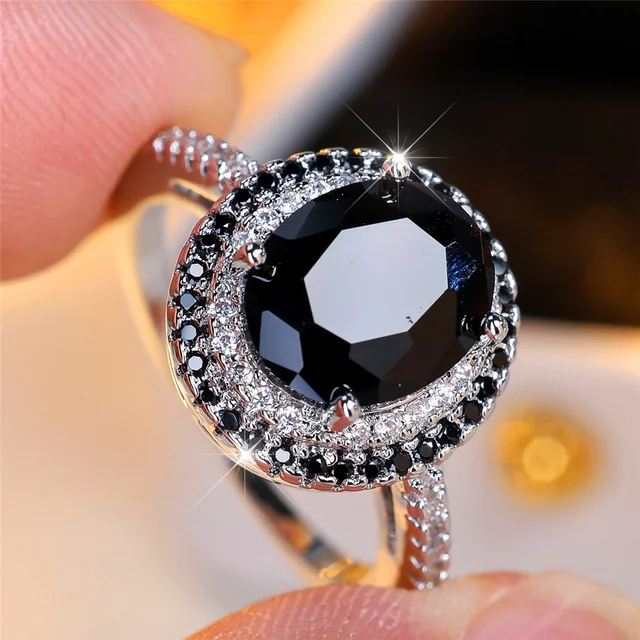 Bridal Ring Black Crystal Engagement Rings Luxury Crystal Black