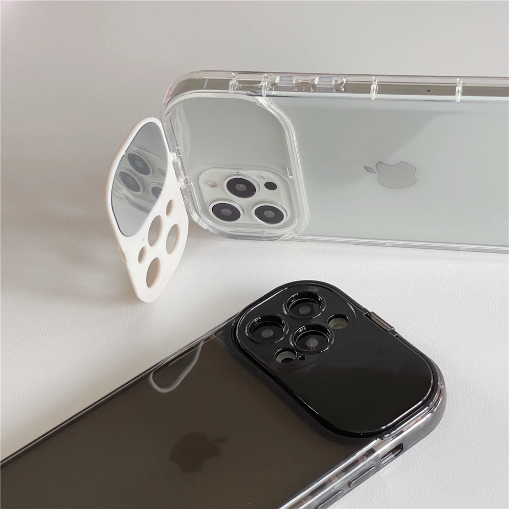 Transparent Shockproof Phone Case with Invisible Camera Flip Mirror and Soft TPU