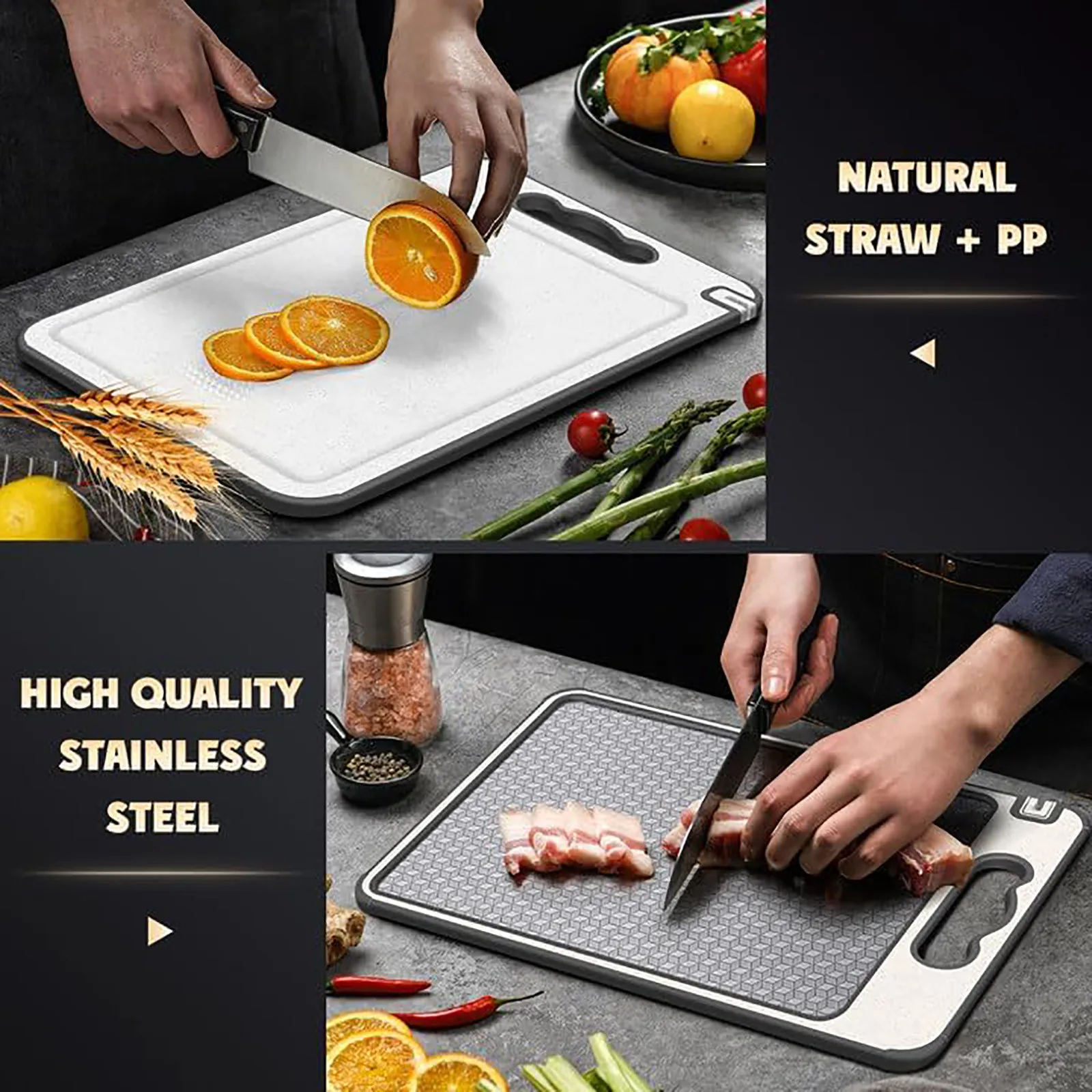 Stainless Steel Cutting Board Double Chopping Board For Kitchen Scratch Mesh Design Juice Non All Silicone Chopping Set