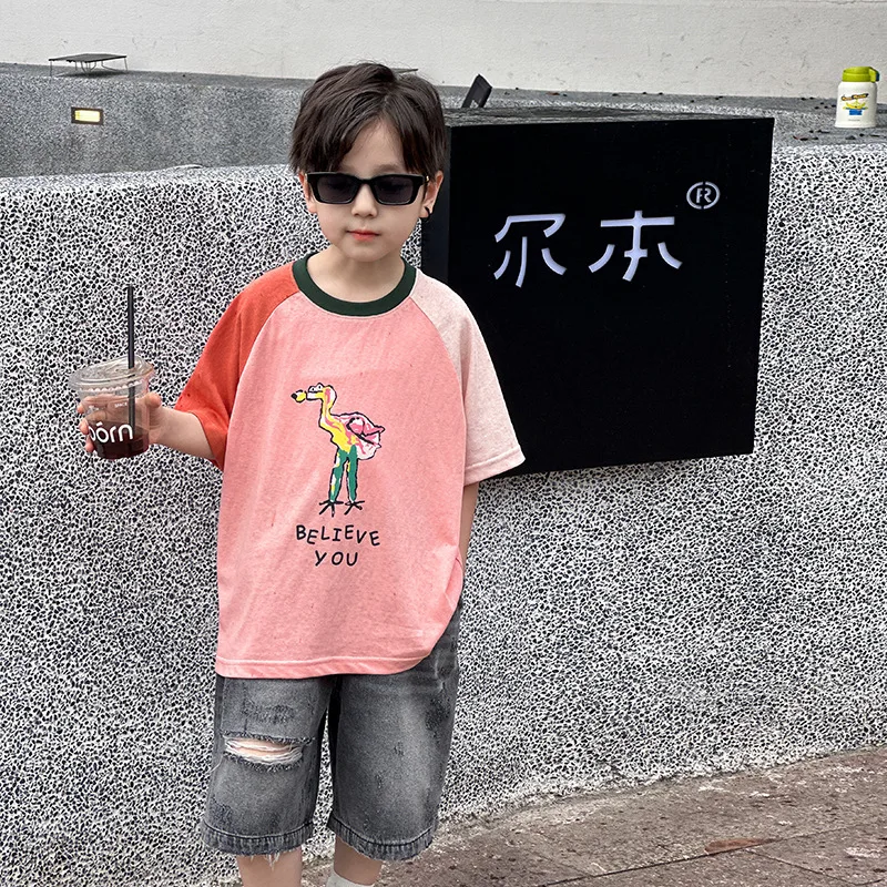 

Childrens T-shirt 2024 Summer New Casual Fashion Colored Cartoon Lightweight T-shirt Loose and Comfortable Children Clothing