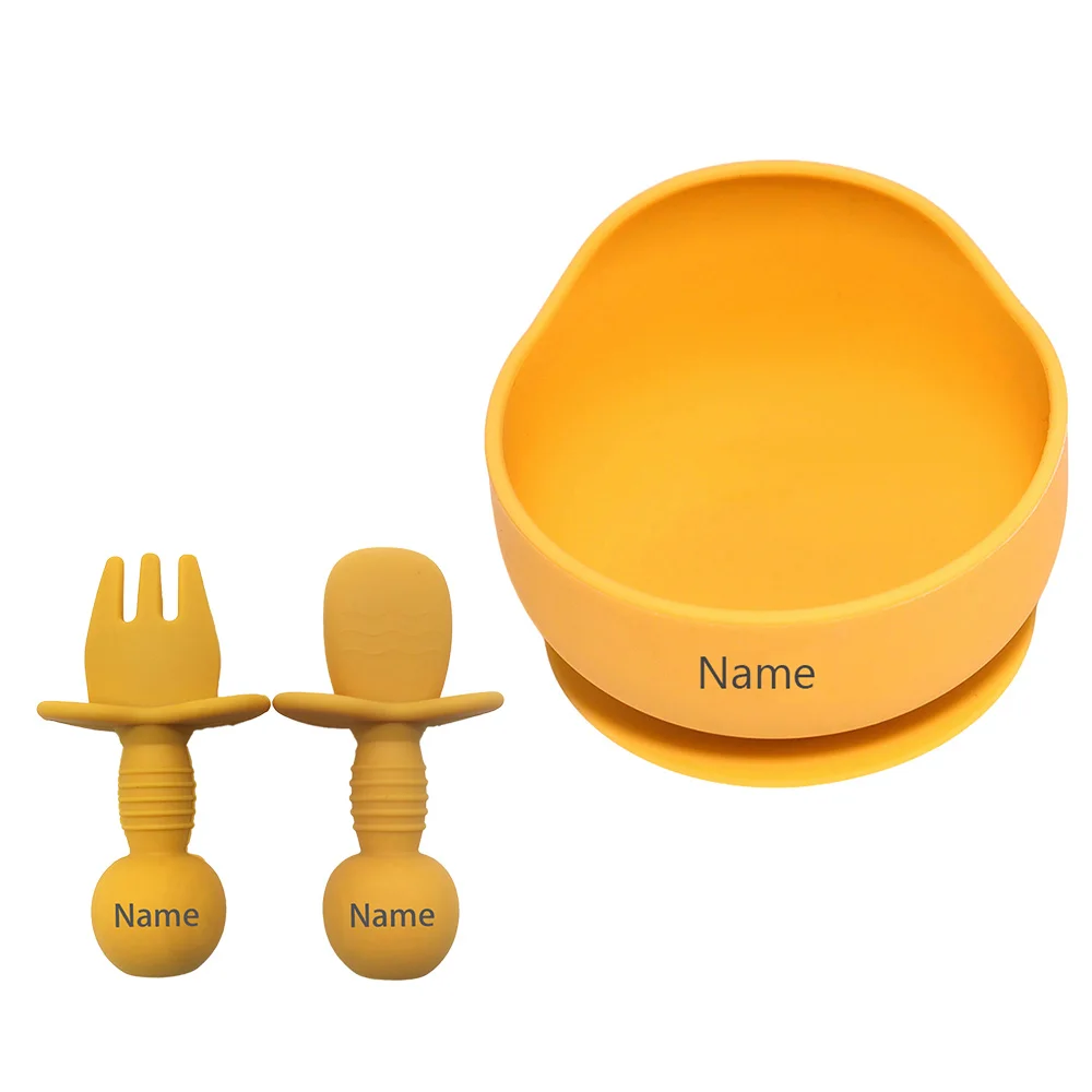 3-Piece Children's Tableware Set with Free Name Printing on Bowl Personalized silicone tableware—a unique gift for babies.