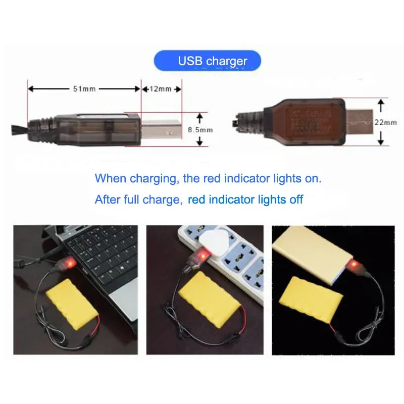 10PCS 7.2V 250mA Tamiya EL-2P or L6.2-2P Plug USB Charger with LED Light For Plane Car Toy remote NiMH NiCD RC Battery Charger