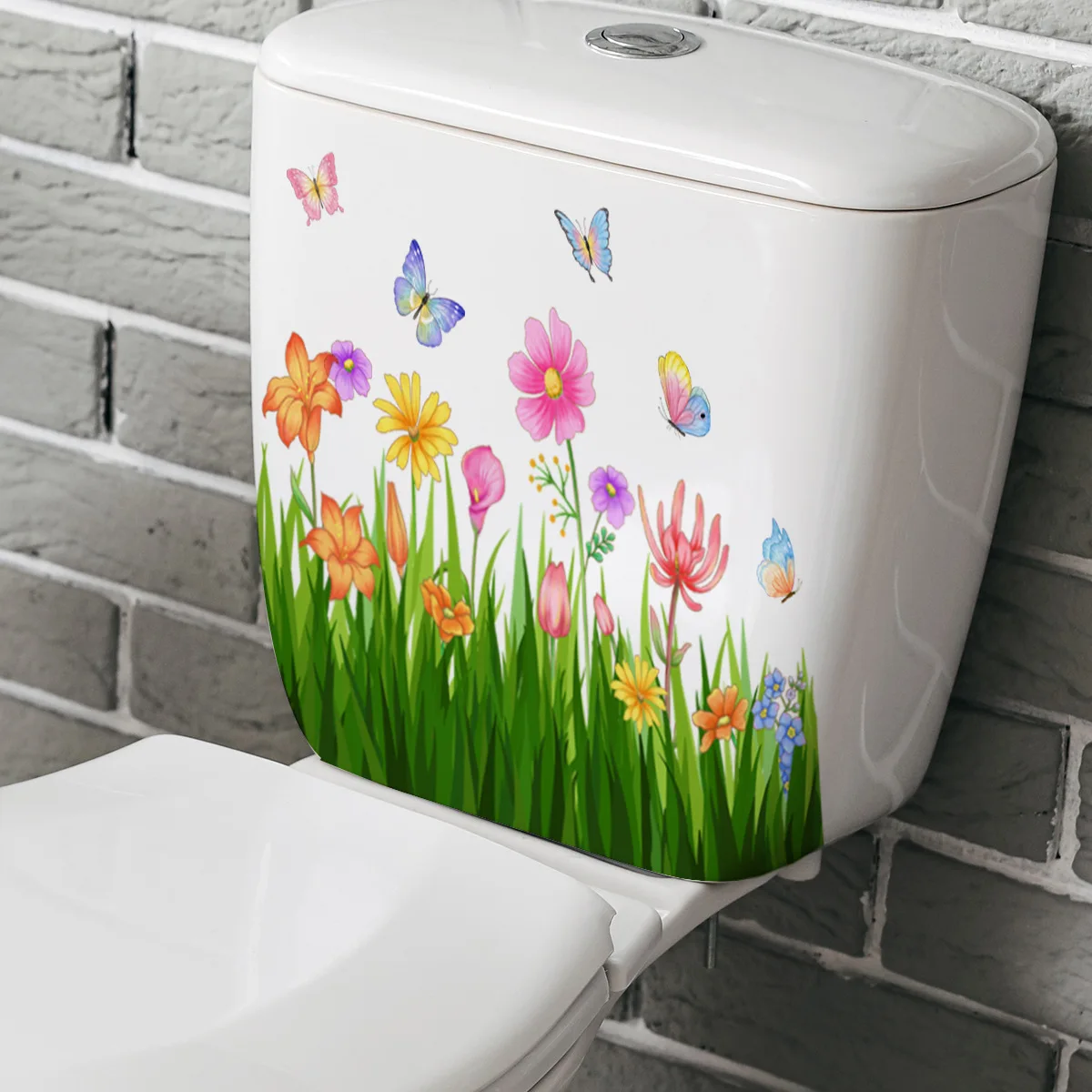 Plants Flowers Butterflies Toilet Sticker Bathroom Toilet Cover Sticker Refrigerator Wall Stickers Wc For Home Decoration vinyl stickers toilet stickers toilet wall stickers toilet seat stickers kitten wall stickers