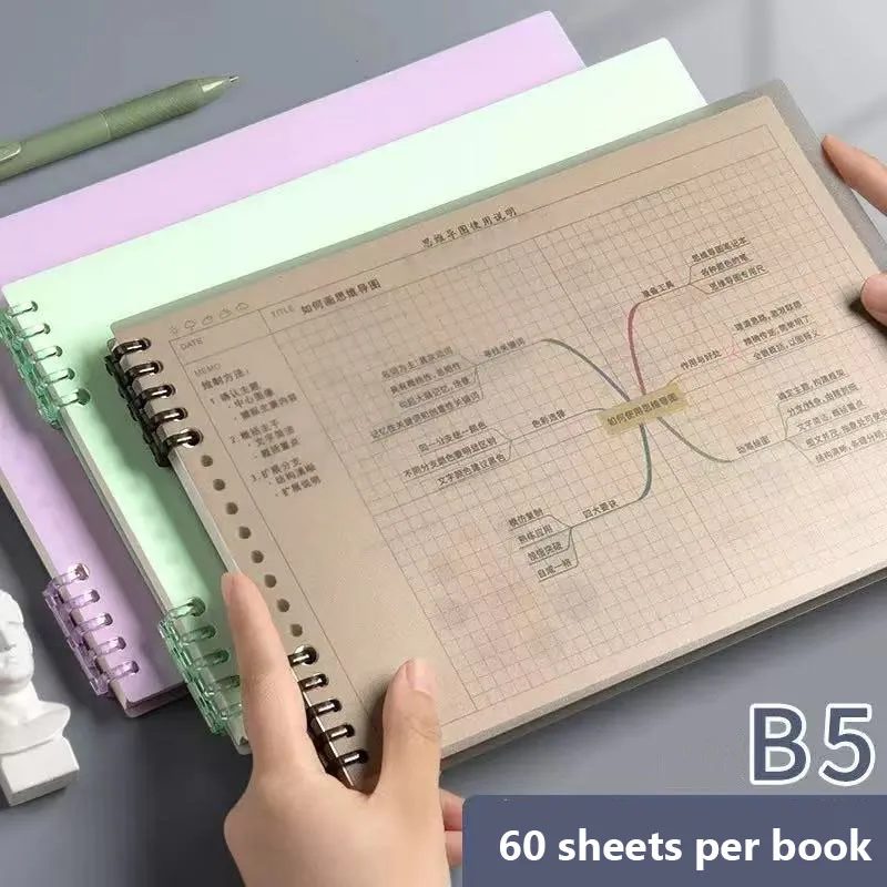120 pagine B5 Mappa mentale Blocco note Griglia Planner Diario per ufficio a fogli mobili Notebook Sketchbook Notebook Taccuini Materiale scolastico