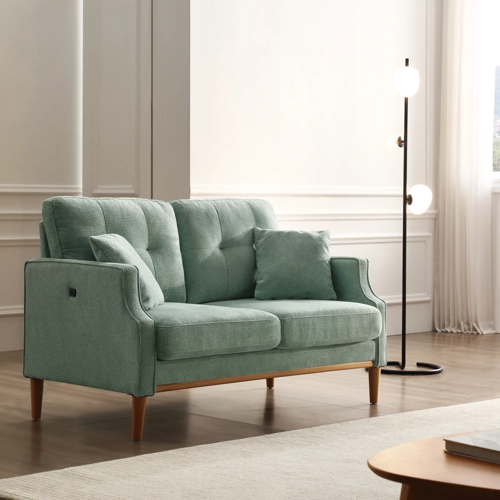 Living Space 2 Seater Sofa Loveseat Waterproof Fabric Baby Blue USB Charge 2