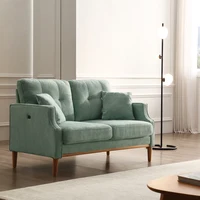 Living Space 2 Seater Sofa Loveseat Waterproof Fabric Baby Blue USB Charge 2
