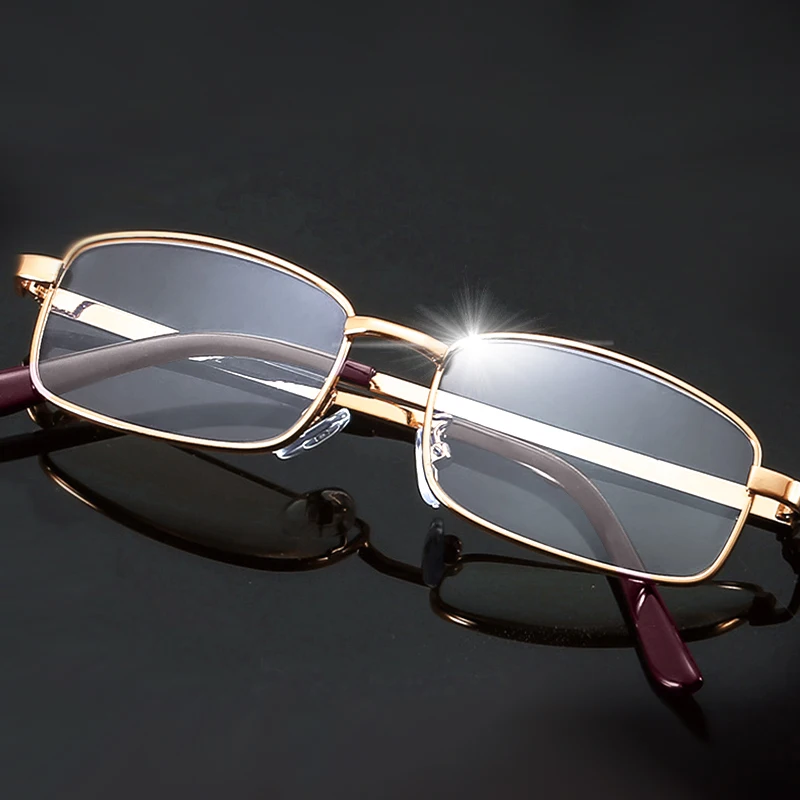 Reading Glasses Metal Real Glass Lens Square Full Frame Presbyopic Anti-Scratch Diopter For Men Women +1.5 2.0 2.5