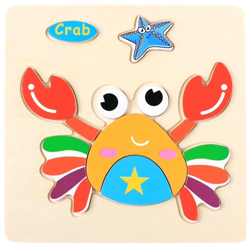 Baby Wooden Toys 3D Puzzle Cartoon Animal Intelligence Jigsaw Puzzle Shape Matching Montessori Toys for Boy Girl Gifts 6