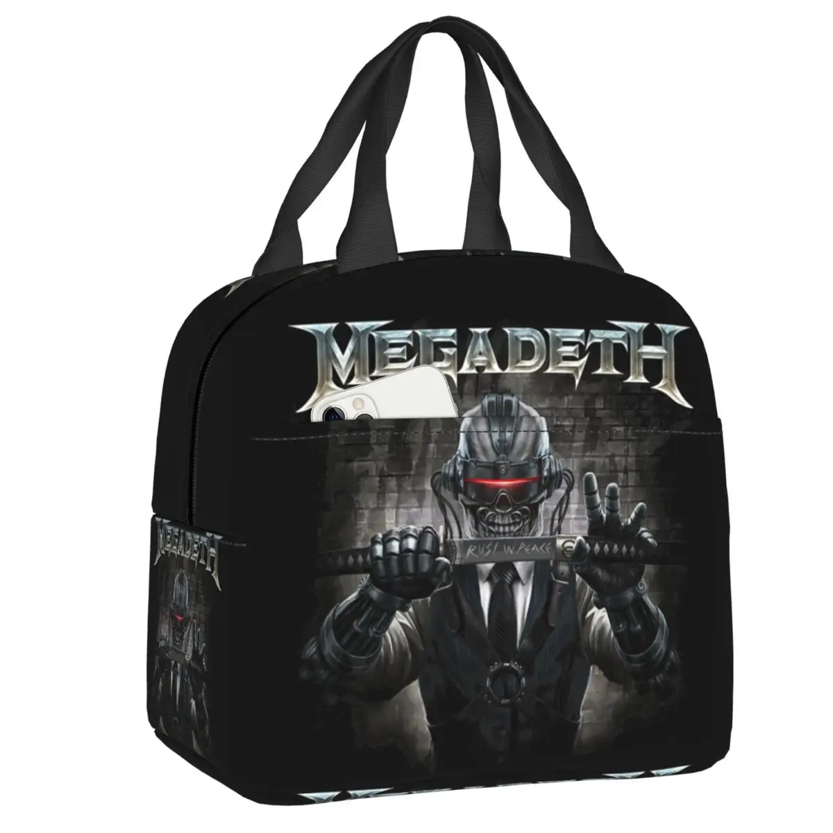 

Megadeths Rock Band Insulated Lunch Bag for Outdoor Picnic Rust In Peace Sword Waterproof Thermal Cooler Bento Box Women Kids