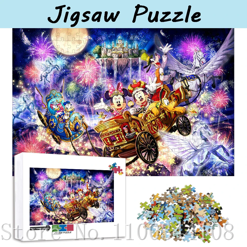 

300/500/1000 Pieces Mickey Minnie Mouse Jigsaw Puzzles for Adults Disney The Night Before Christmas Scenery Puzzles Assemble Toy