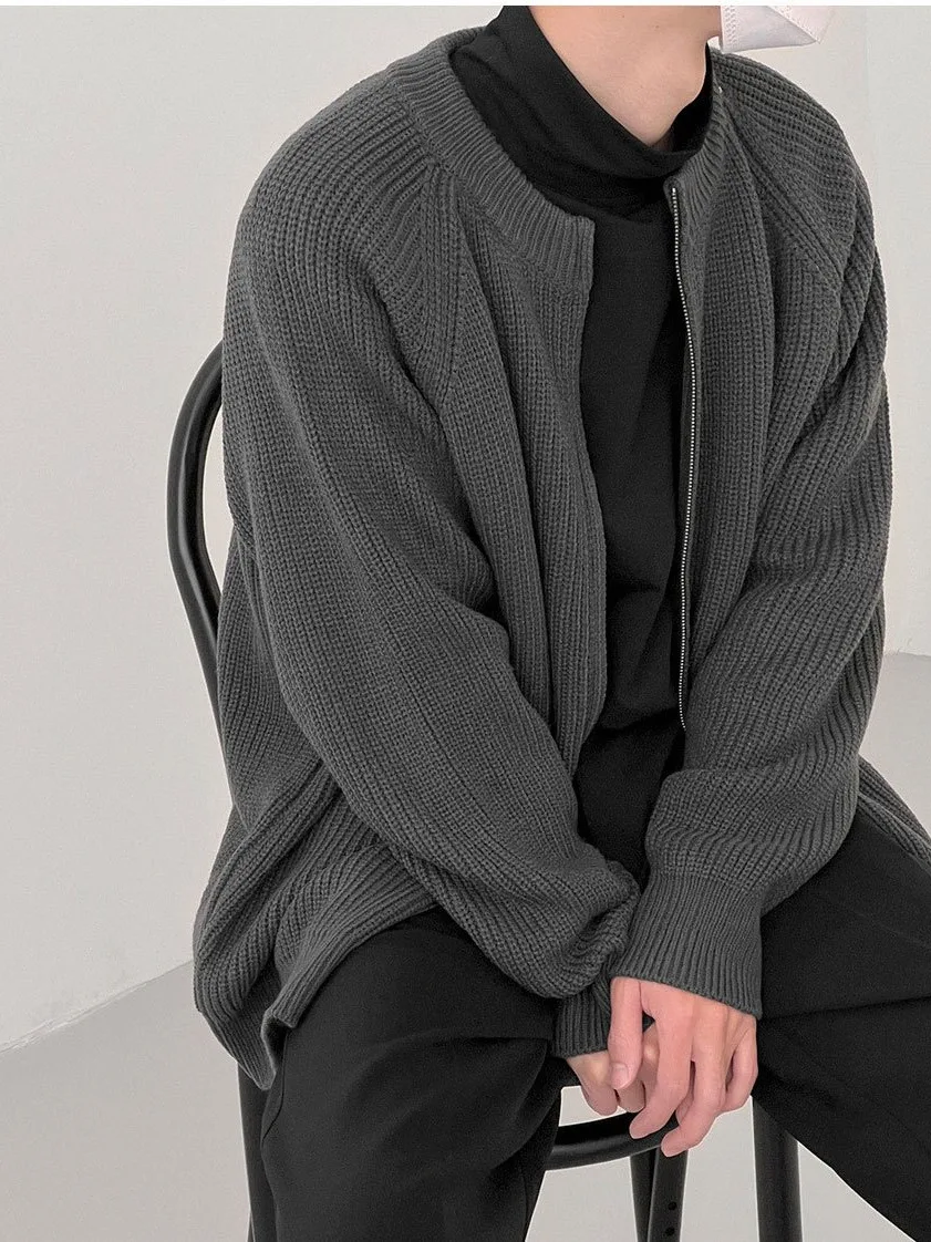Guke CleanFit Minimalist Korean Sweater Cardigan Men's Zipper Warm Knitwear Japanese Solid Color Versatile Casual Coat