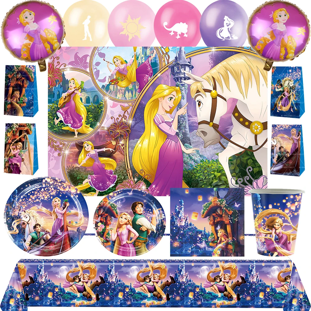 

Tangled-Rapunzel Pricess Theme Birthday Party Decoration Supplies Disposable Cutlery Balloon Background Cloth Shower Kid Gift