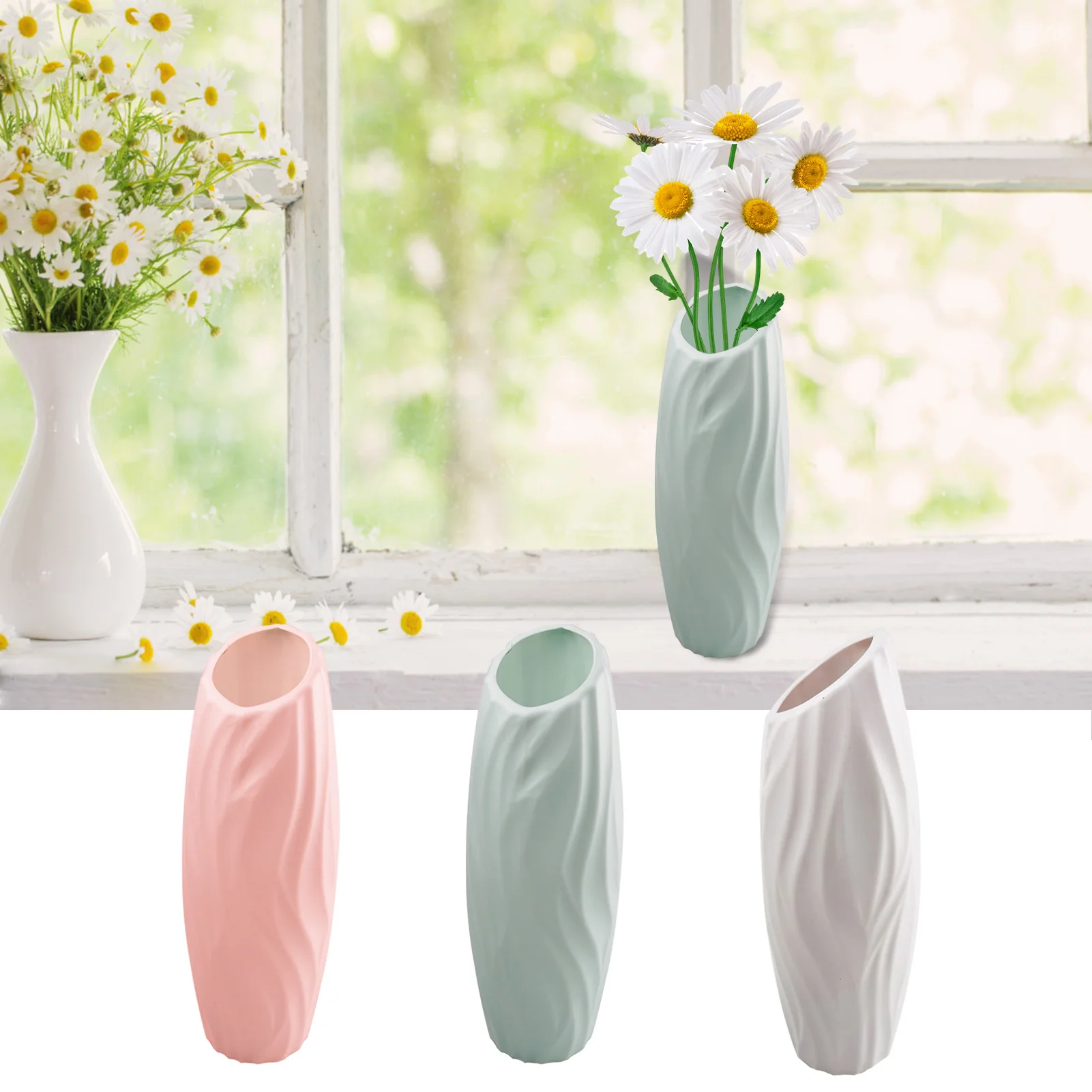 cerámico de plástico Florero para interior , irrompible Florero para flor , blanco  Jarrones blanco flor Jarrones para sala de estar, Moda de Mujer