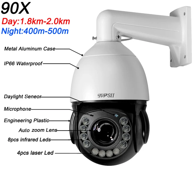 Laser Infrared Leds Metal Max.512G Auto Tracking 8MP 4K 54X 90X Zoom 360° Audio ONVIF POE PTZ Speed Doom Surveillance IP Camera 4