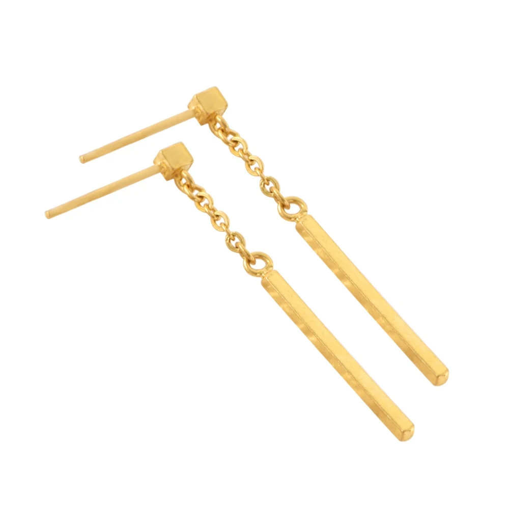 

Pure Solid 24K Yellow Gold Lucky Long Stick Stud Earrings Women Gift 2.4-2.8g