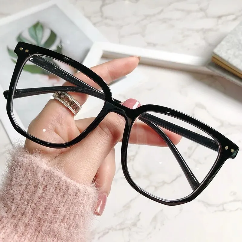 Gafas anti-luz azul para mujer con montura de anteojos regular, montura de luz plana retro terminada