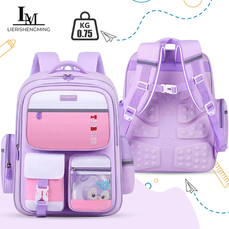 Girls School Backpack, Lightweight Large Capacity Bookbag for Boys Ages 6-12, Purple Kids Backpack for Elementary School 1