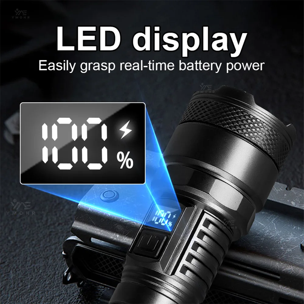 1000W 고출력 충전식 LED 손전등 USB 손전등 작업장 토치 LED 손전등 배터리 스포트라이트 작업용 랜턴
