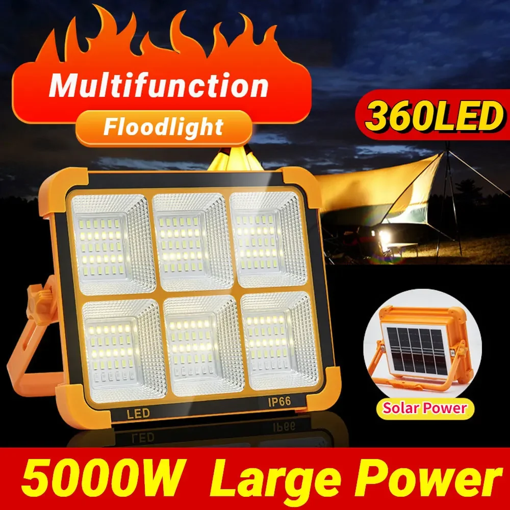 Ricaricabile 5000 Watt Luce Di Inondazione Solare Esterno Portatile Riflettore Led Faretto Proiettore Ricaricabile Proiettore Lampada Solare
